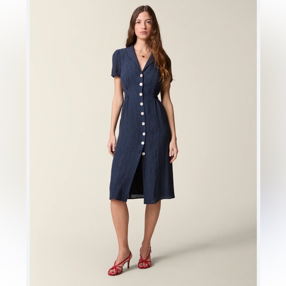 Vintage Navy Blue Button-Down Dress